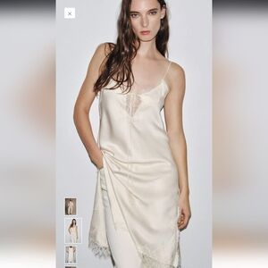 Zara Cream Lace-Trim Mini Dress